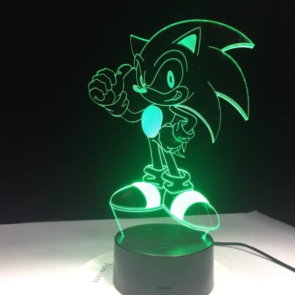 HYDYI Anime Sonic The Hedgehog Figuuri 3D Led Tischlampe Blitzeffekt 7 Bunte Acryl Visuelle Illusion USB Led-Leuchten Kinder Schlaf Lampe 100kpl