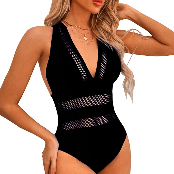 Women Swimsuit Sexy Deep V-Neck Cross Back Swimsuit,Black,S