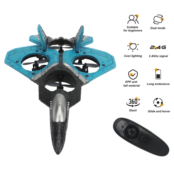 2.4 GHz Kids RC Glider Model LED Light Stable Flight Remote Control Plane Toy with Propeller Blue 1 Battery