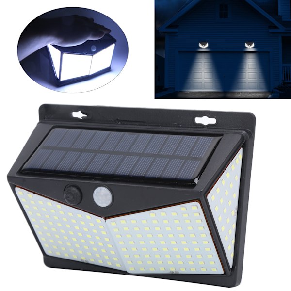 Solcellsdriven LED-lampa för utomhus, vattentät, 3 lägen, rörelsesensor, vägglampa för trädgårdar, garage, bakgårdar