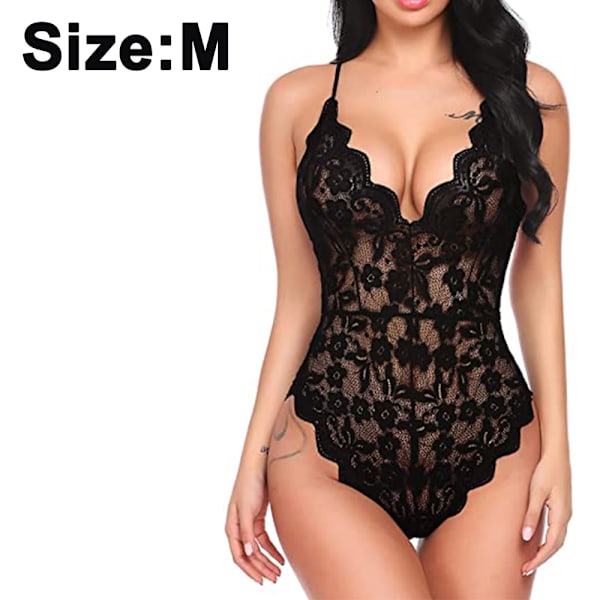 Women's Lace Pajamas Sexy Body Lingerie V-Neck Lingerie Babydoll Pajamas Nightdress Lingerie Sexy Lingerie (M, Black)