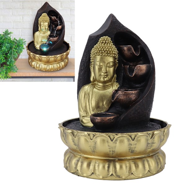 Resin Buddha Statue Water Running Fountain Feng Shui Ornament Indoor Waterscape Craft Home DecorEU Plug 220V