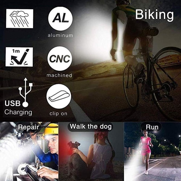 Polkupyörän valo, USB ladattava polkupyörän valo, vedenpitävä polkupyörän set, 4 valotilaa, etuvalo ja takavalo