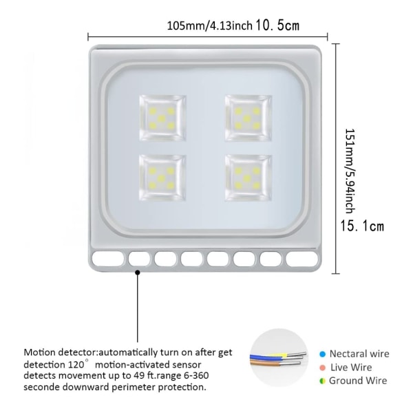 10/20W LED Flood Light, Säkerhetsljus för trädgård, gräsmatta, Yard Ou