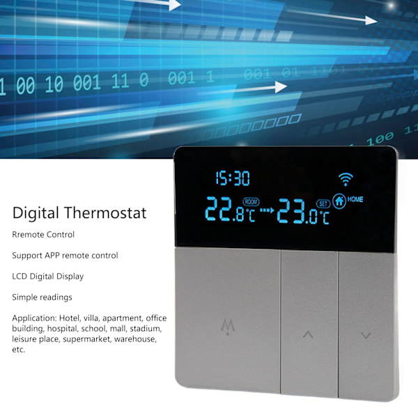 Digital Termostat Stor LCD-Skärm Programmerbar Grå APP Fjärrkontroll Termostat med 3m Givare Kabel AC90V?240V 16A Elektrisk Uppvärmning Utan