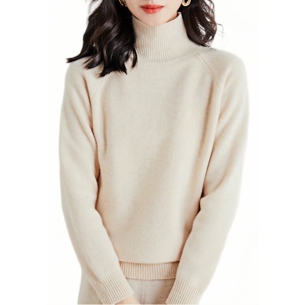 Women's turtleneck sweater, warm, soft, long-sleeved, knitted, elegant sweater beige