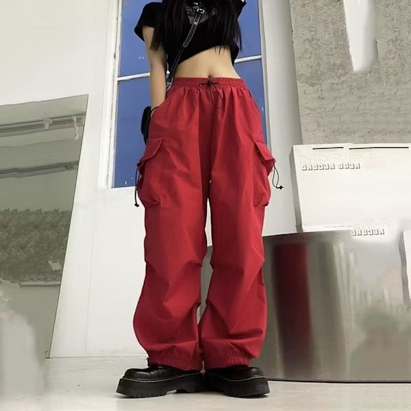 Nylon quick-drying overalls women's summer American parachute pants high waist wide leg casual drawstring sports pants