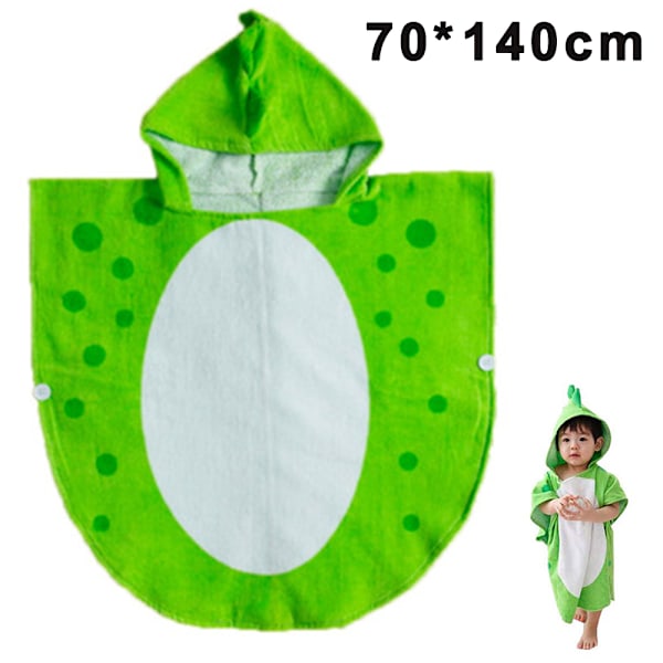 Kids Hooded Dinosaur Design Towel Poncho Beach Towel (Green,L)