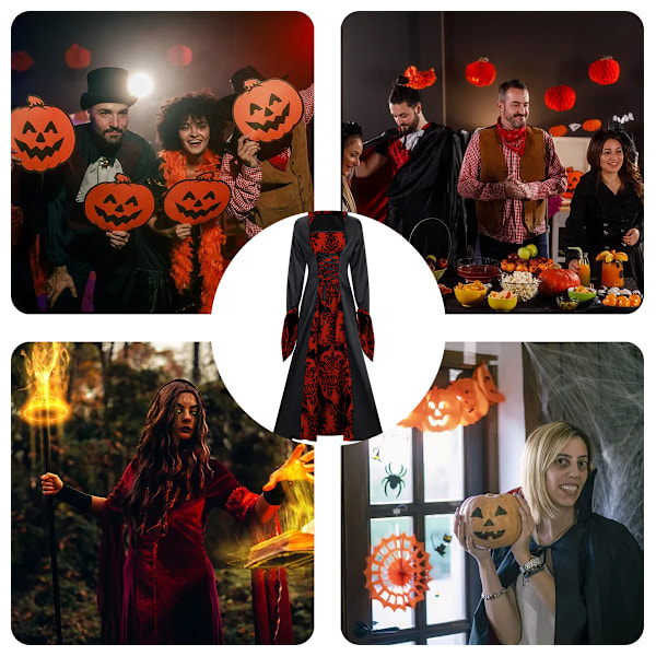 Renessanssityylinen Naisten Vintage Keskiaikainen Huppuinen Trumpettihihainen Elegantti Nauhakiinnitys Vampyyri Noita Pallomekko