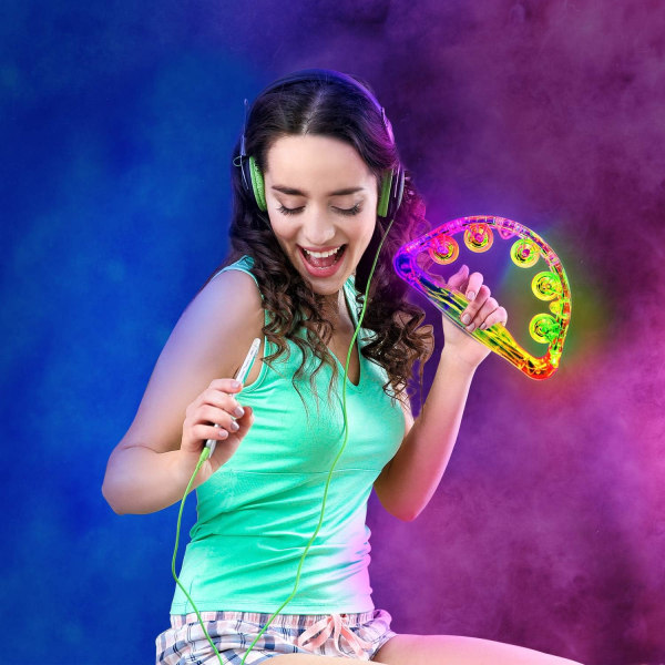 Light Up Tambourine Musical Flashing Tambourine Handheld Percuss