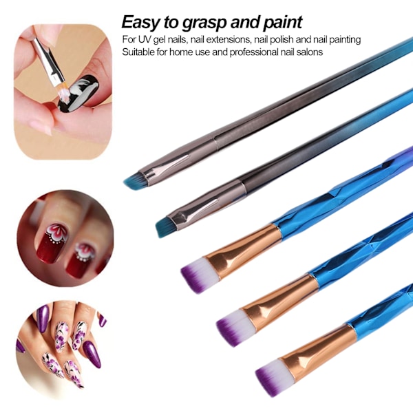 5 st Nail Art Penslar Set Professionell Hemmasalong Nybörjare DIY Nagellackning Pensel för Nagel Extensions