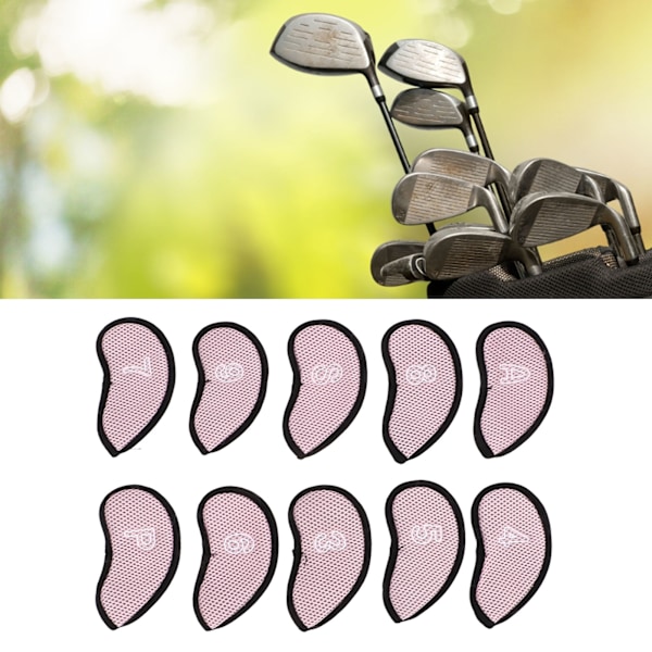 10 PCS Golf Club Head Covers Golf Iron Pole Net Cover Club Protective Head Covers with Numbers Pink