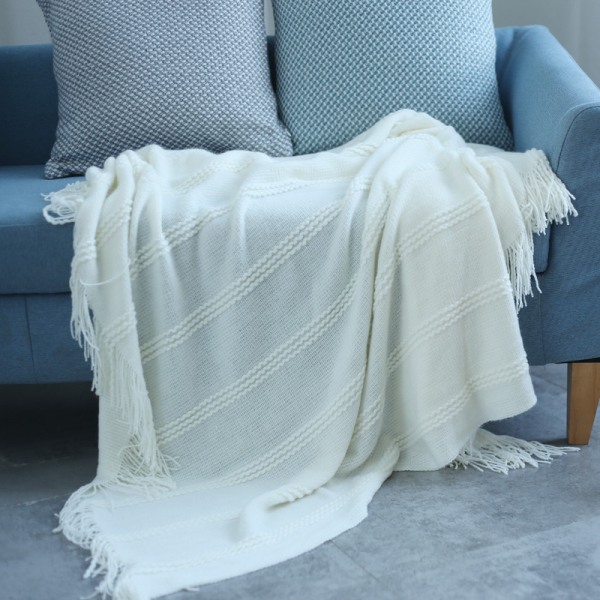 Stribet tæppekast med frynser til stol, sofa, picnic,