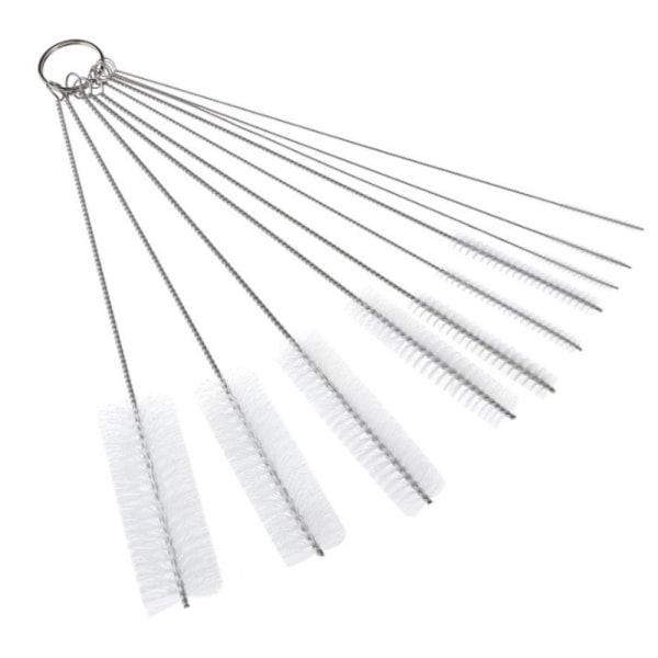 Strårenserbørste, Nylon Rørrenserbørste, 10 stk. Stråbørste Assortert Pakke for Drikkestraw, Flasker, Tastaturer, Smykker, Rør, Hvit