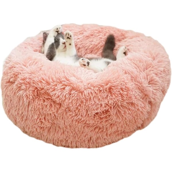 Original Katte- og Hundebed Luksuriøs Grov Kunstig Pels Donut Klemmer Rund Donut Hundebed Innendørs Pute Egnet for Små og Mellomstore Hunder Pink M-50*50cm