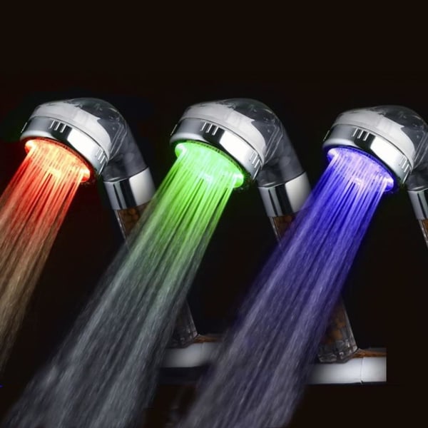 LED hånddusj vannbesparende dusjhode temperatur 3 farger