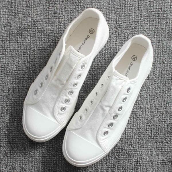 Dames Fashion Snørebåndssko Komfortable Casual Lavt Canvas Flade Vandresko White 37