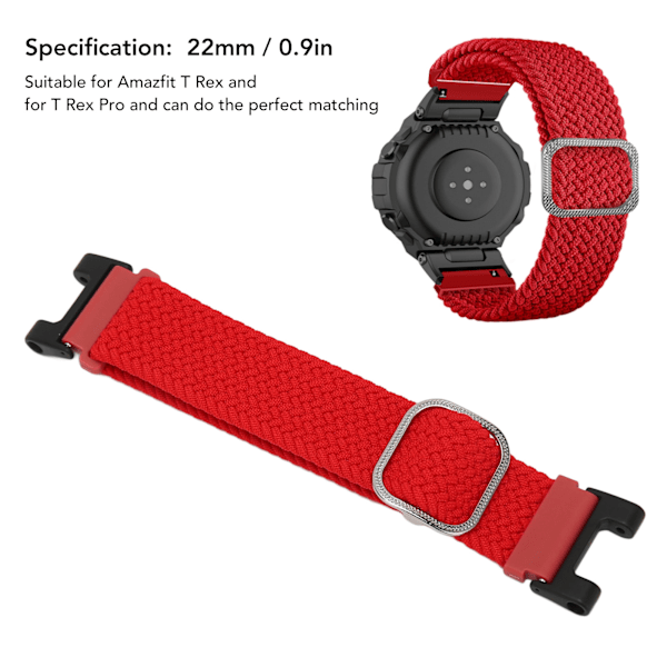 Smartklokke Justerbar Nylon Flettet Bånd Sports Pustende Rem Håndleddsrem Rem for Amazfit T Rex Rød