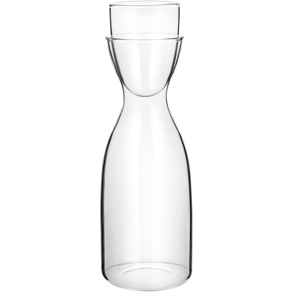 Vannkaraffel og glasssett med flaskebeholder i klart glass