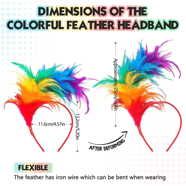 Viehättävä värikäs höyhenpääpanta Carnival-päähineet Rainbow