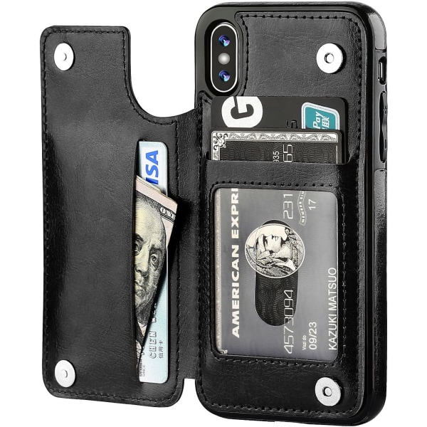 IPhone Xs IPhone X Case med kortholder, Premium PU iPhone Xs/X 5.8" Black