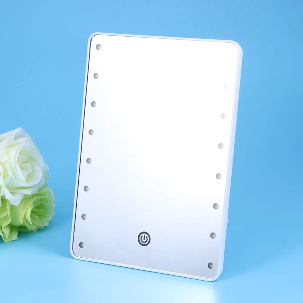 Sminkspegel med 16 LED-lampor Kosmetisk spegel med touch-dimmer Batteridriven sminkbordsspegel för bordsskiva Badrum