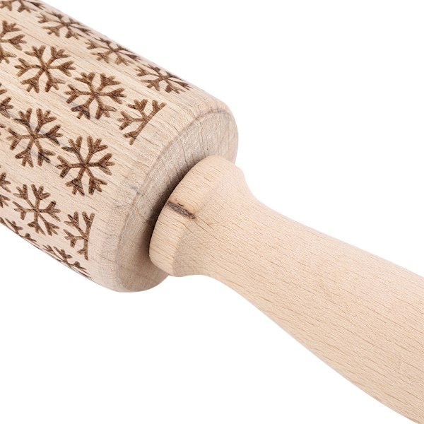 Wooden Engraved Embossing Rolling Pins with Christmas Pattern for Bakery  (Snowflake)