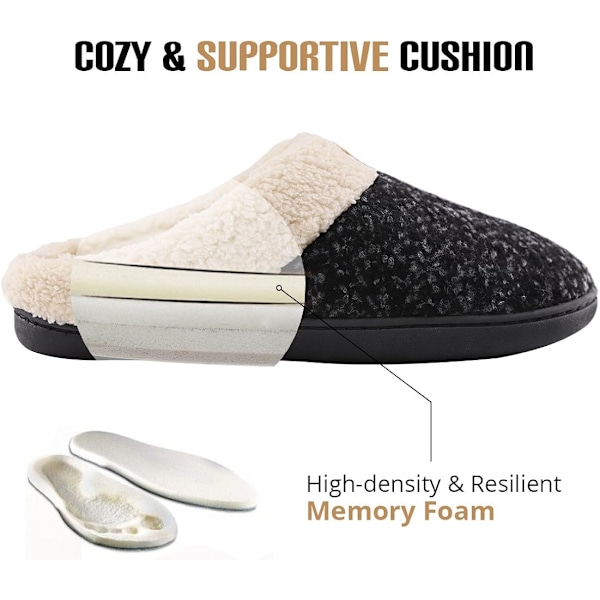 Herre Hyggelige Hjemmesko med Memory Foam og Blødt Plys-lignende Uldfor, Slip-on Træsko Hjemmesko med Skridsikker Gummisål