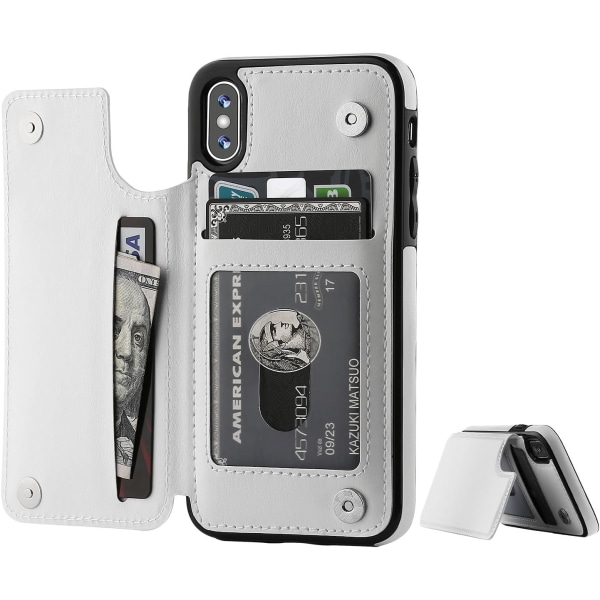 IPhone Xs IPhone X Case med kortholder, Premium PU iPhone Xs/X 5.8" White