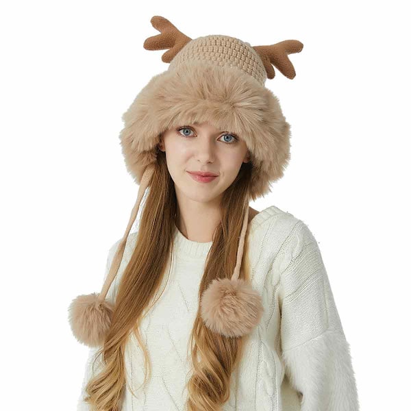 Women Winter Beanie Hat Ear Flap Peruvian Warm Slouchy Fleece Lined Pompoms Knit Cap Sherpa Fluffy Ski Snow Hats