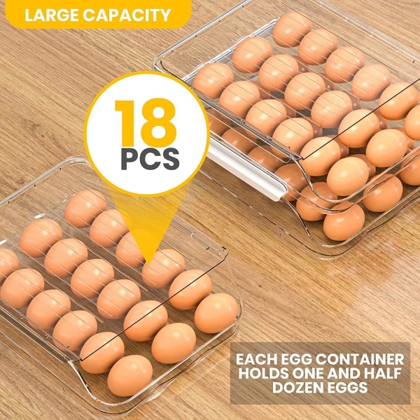 Äggbehållare m. glidfunktion för kyl, 3 lager m. 54 äggfack, stapelbar m. rundade hörn, avtagbart lock, hållbar, genomskinlig (3-pack)