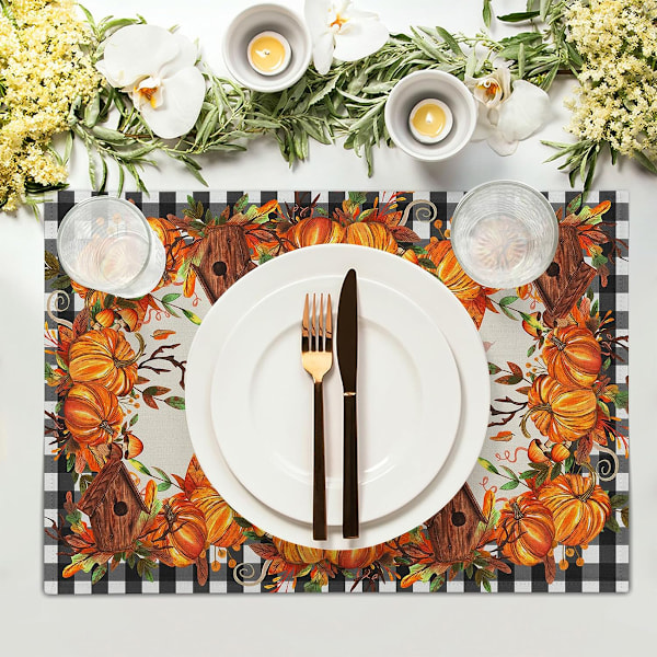 Linne Placemats med Vattenfärgslönnlöv - Hösttema - Set om 4 - Farmhouse Stil - Höst - Thanksgiving - Hem - Kök - Matrum - Borddekorationer