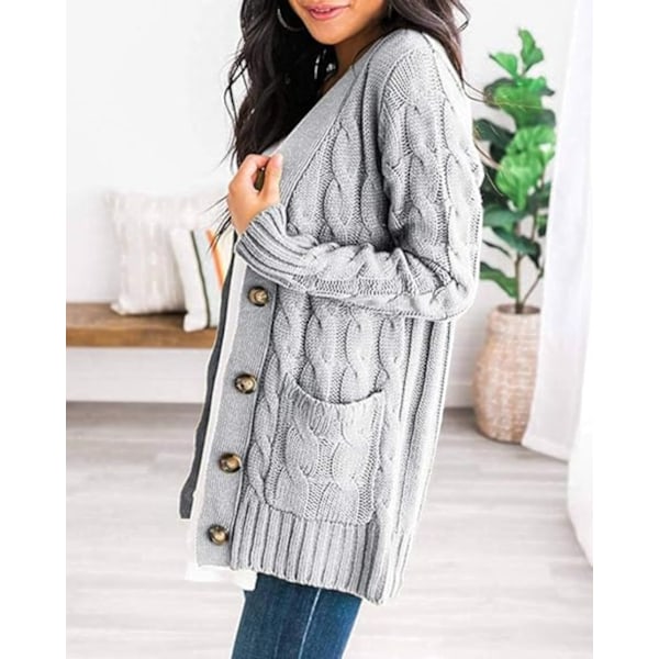 Damer Grov Stickad Cardigan Stickad Kavaj Vinter Ytterplagg Cardigan