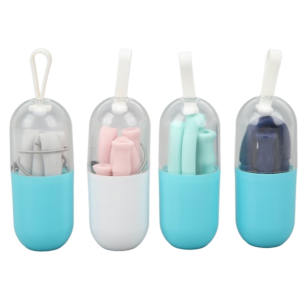 8 st Reusable Vikbara Silikon Sugrör Bärbara Miljövänliga Lätta att Rengöra Sugrör med Fodral Borste Blå Rosa Grön Grå