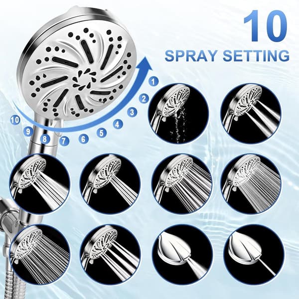 ING Duschhuvud i ett stycke, avtagbart - duschmunstycke - 8+2 sprayinställningar (silver)