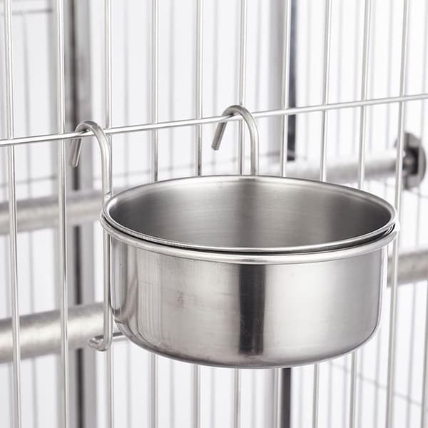 Rustfri stålskål med krog - 16*6 cm - 1000 ml - Foder - Vandskål - Fuglefoderskål