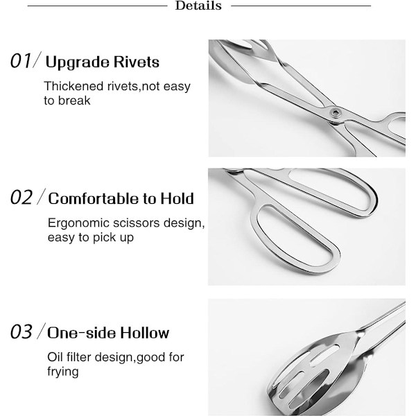 2 stycken - 25,3 cm - Matpincett - Köttång - Serveringstång (silver)