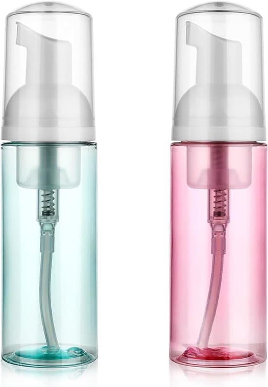 ING Skumpumpflaskor för 2 flaskor, 50 ml/1,7 oz, liten mousse-skumtvåldispenser, klar