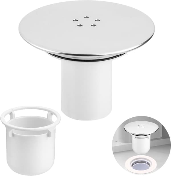 ING Slukrist, forkrommet sluk, hårfanger, 90mm/115mm, avtakbart toppdeksel, rask drenering, sluk, tilbehør, hvit