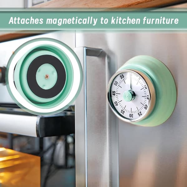 ING Mekanisk Kjøkkentimer, 60 Minutters Nedtellingstimer, Rustfritt Stål, Retro Design, Mintgrønn, Kort Timer for Matlaging og Baking
