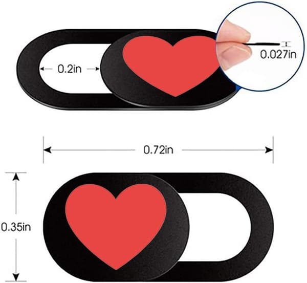 Webcam Cover 3-pak Ultra-tynd egnet til Echo Show, MacBook Pro, MacBook Air, computer, tablet, Mac Air, Chromebook, PC, Rødt hjerte, sort