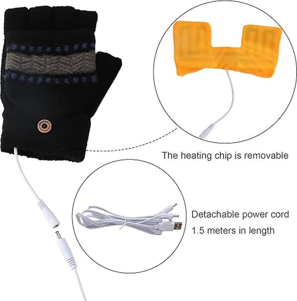 Unisex USB Opvarmede Handsker - Strikkede Beskyttelseshandsker - Sort