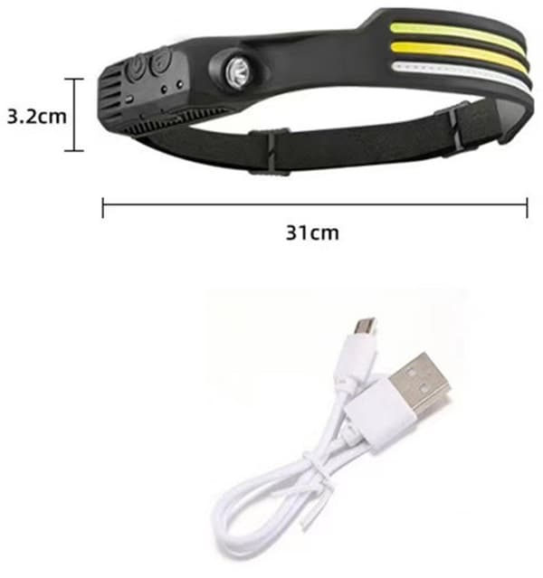 Oppladbar LED-hodelykt Hodelykt Hodelykt Dobbel lyskilde Sensor Hodebåndlys LED-hodelykt Joggehodelykt Arbeidslys På/Av-sensor for svart