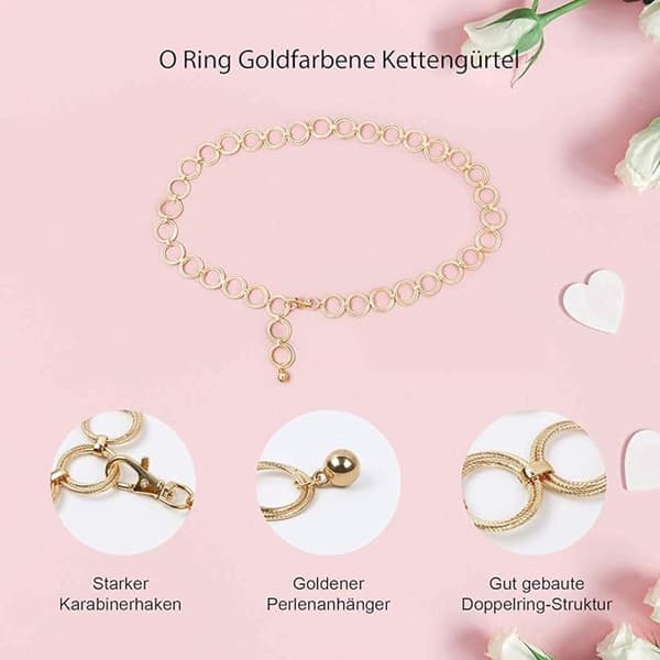 ING Damebælte - 105cm - Kædebælte - Tøjkæde - Guld