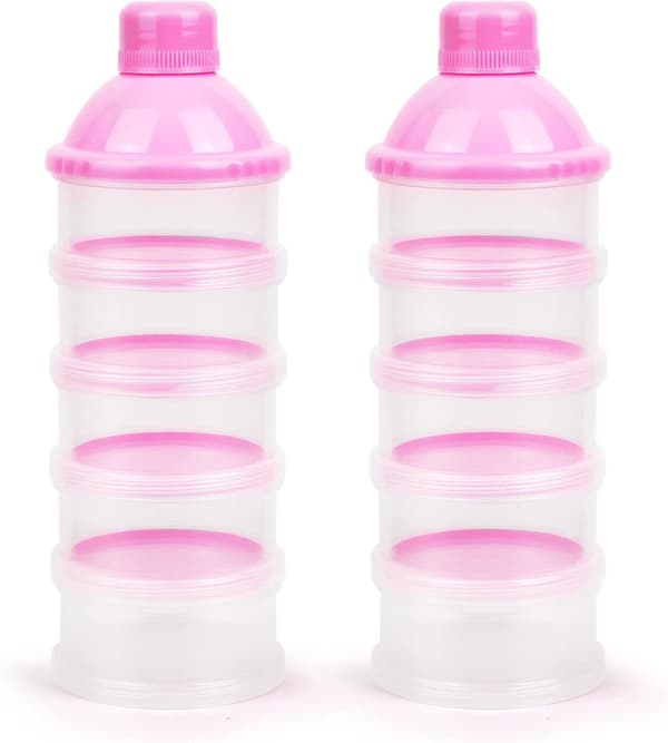 2-pak Formeldispenser 5-lags Formeldispenser Formelholder og Stabelbar til Udendørs og Natlig Amning (Pink)