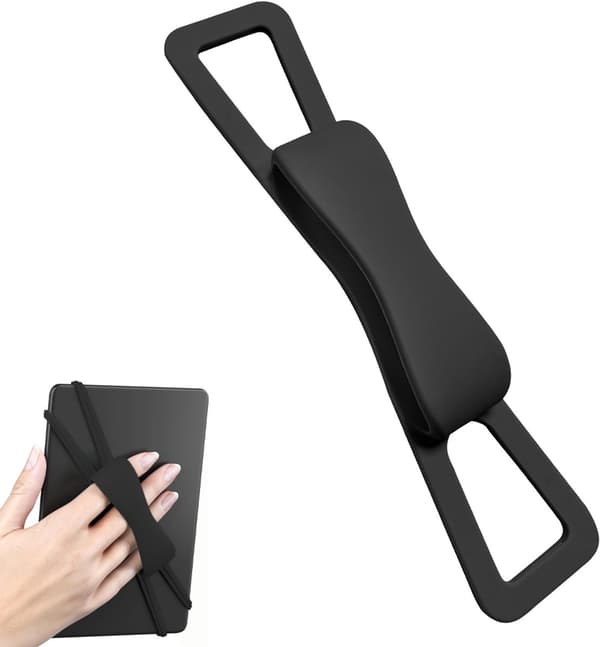 Elastisk skridsikkert bånd/silikonegreb (sort) - kompatibelt med 4-8 tommer e-læsere/tablets - skridsikkert fingerringgreb til mobiltelefoner