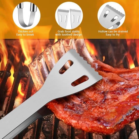 16-delt BBQ Bestiksæt - Grilltilbehør i rustfrit stål - Spatel, tang, spyd, børste - Sølv