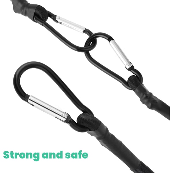 ING 4-delars set - Bagageremmar - 30 cm elastisk snodd med karbinhake - Bindremmar - Karbinhake elastisk snodd - Infällbar lina -
