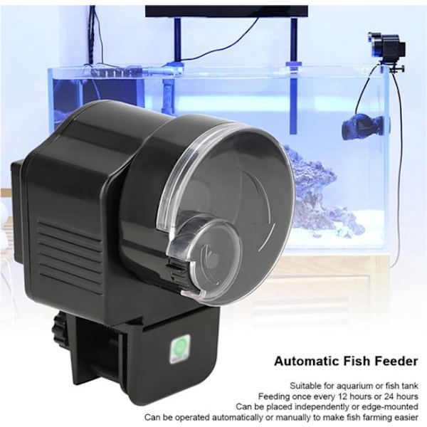 ING Automatisk foderautomat - 65 ml - Fiskefoderdispenser med timer - 12 eller 24 timer