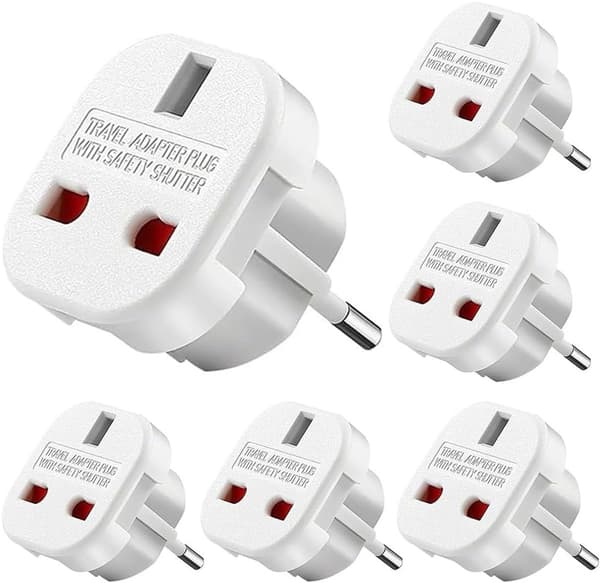 Rejseadapter til EU/DE/FR/IT/ES, 6 stk., til EU-stik, hvid, Type G til Type C, E, F, H (6 stk.)